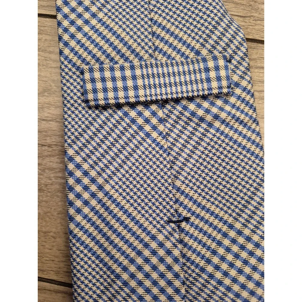 Polo Ralph Lauren Mens Blue White Glen Plaid Silk Necktie Hand Made in‎ Italy